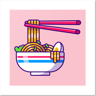 Noodle Egg With Chopstick Cartoon Posters and Art